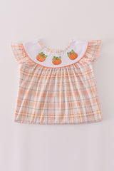 Orange pumpkin embroidery plaid ruffle pants set
