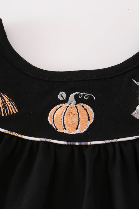 Black witch pumpkin embroidery ruffle pants set