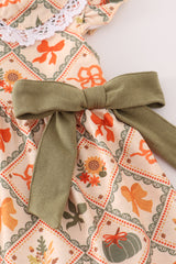 Green pumpkin bow print bloomer set
