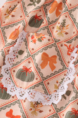 Green pumpkin bow print dress