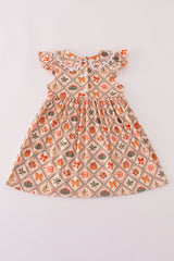 Green pumpkin bow print dress