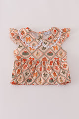 Green pumpkin bow print dress