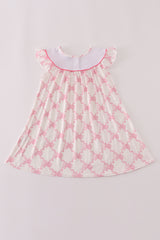 Pink bow tie embroidery ruffle dress