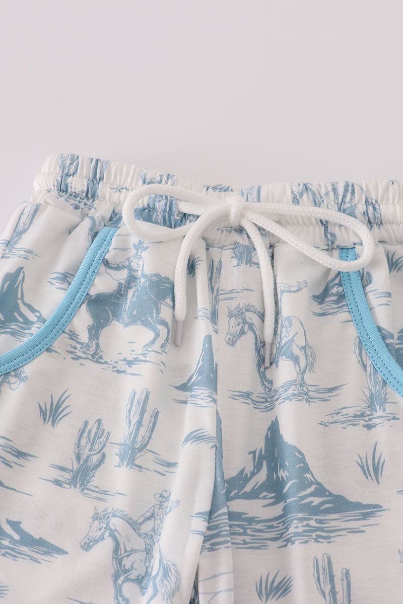 Blue cowboy embroidery romper