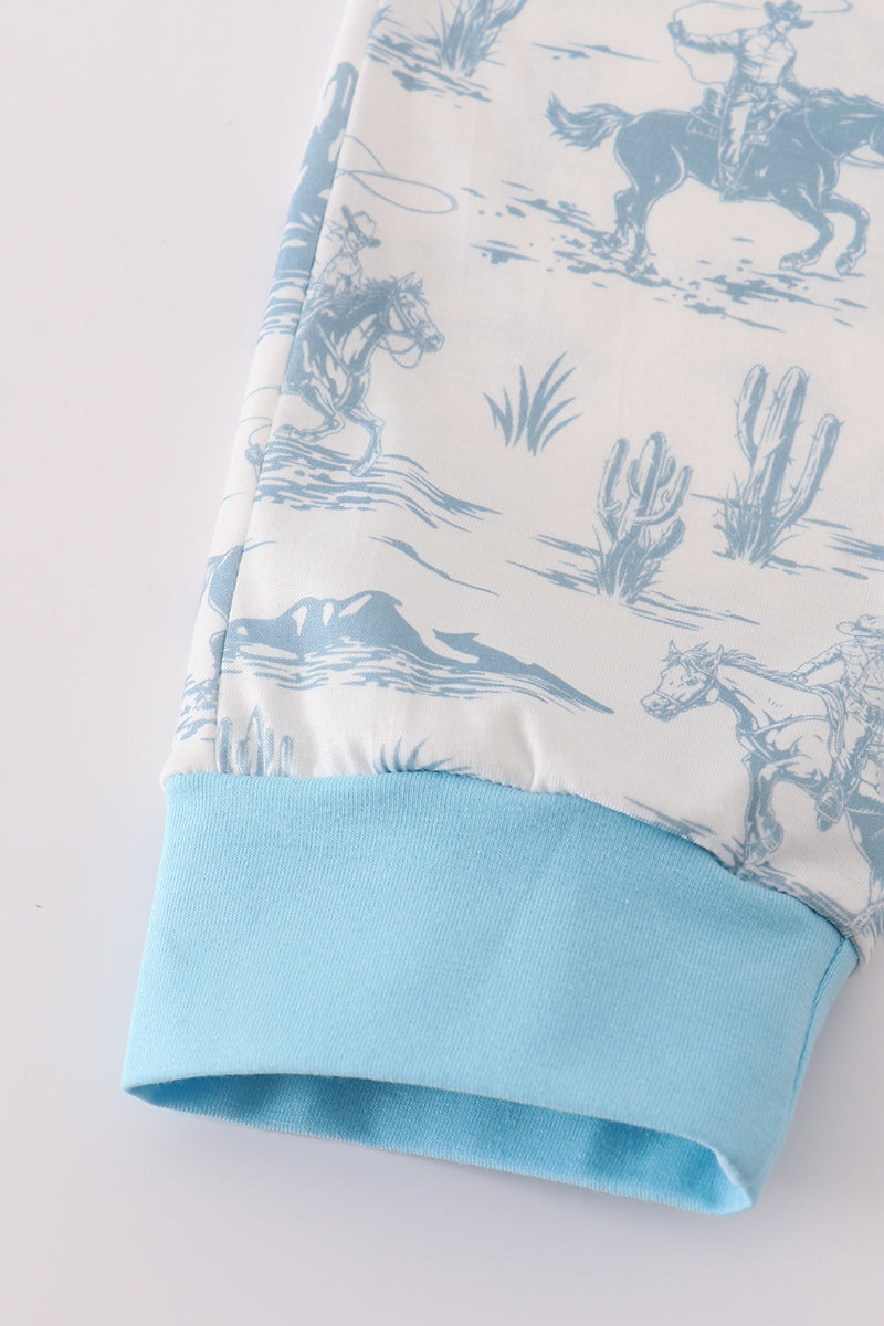 Blue cowboy embroidery romper