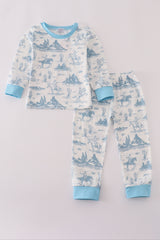 Blue cowboy print pants set