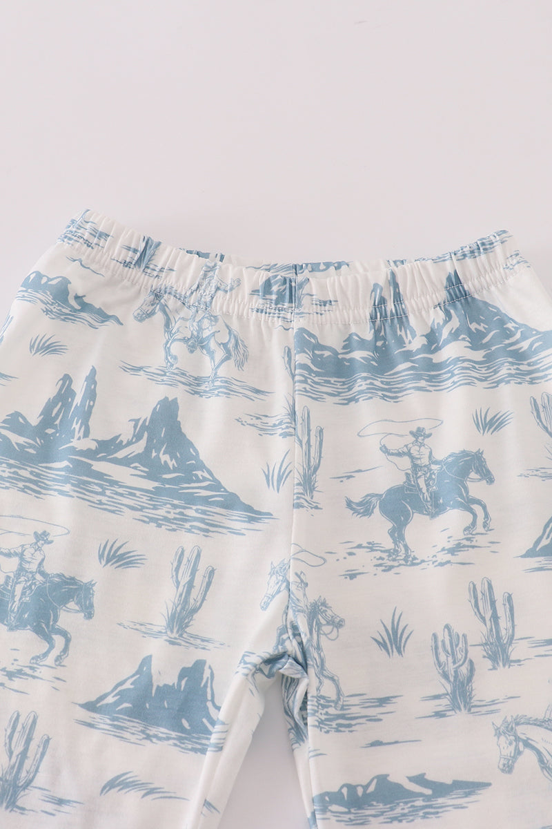 Blue cowboy print pants set