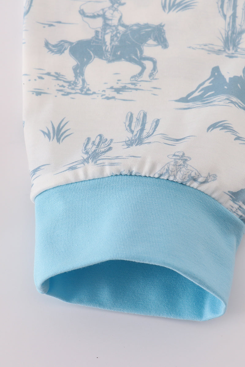 Blue cowboy print pants set