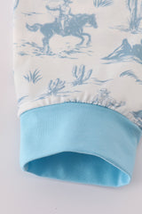 Blue cowboy print pants set