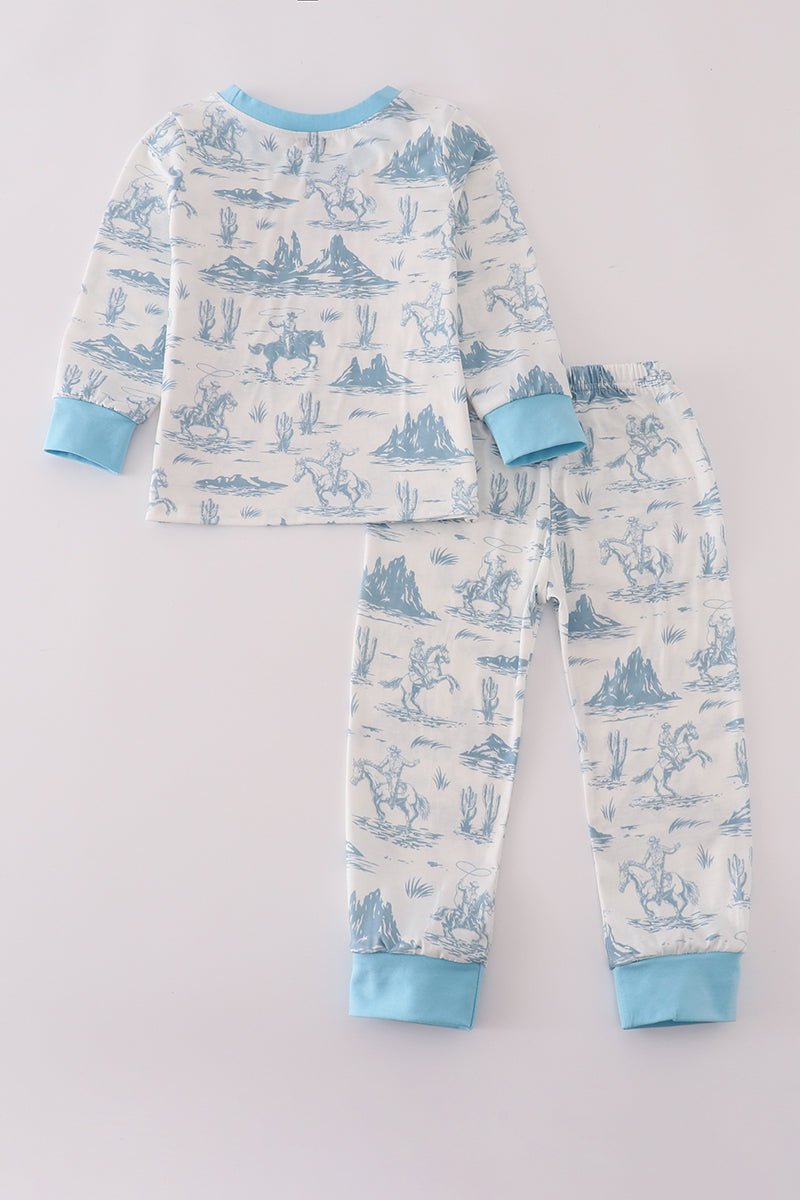 Blue cowboy print pants set