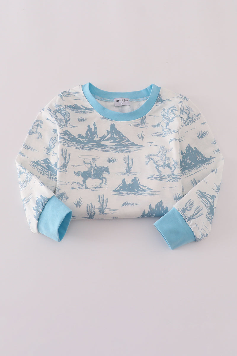 Blue cowboy print pants set