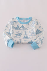 Blue cowboy print pants set
