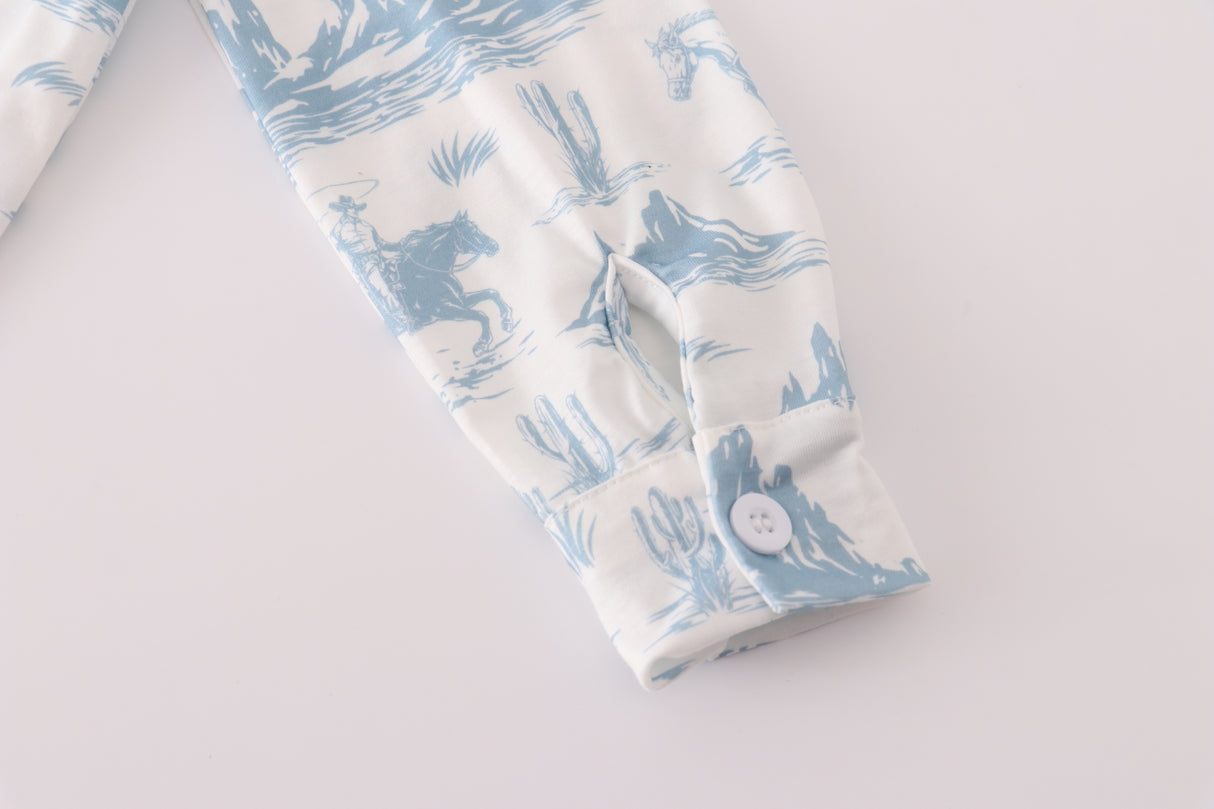 Blue cowboy print button down shirt