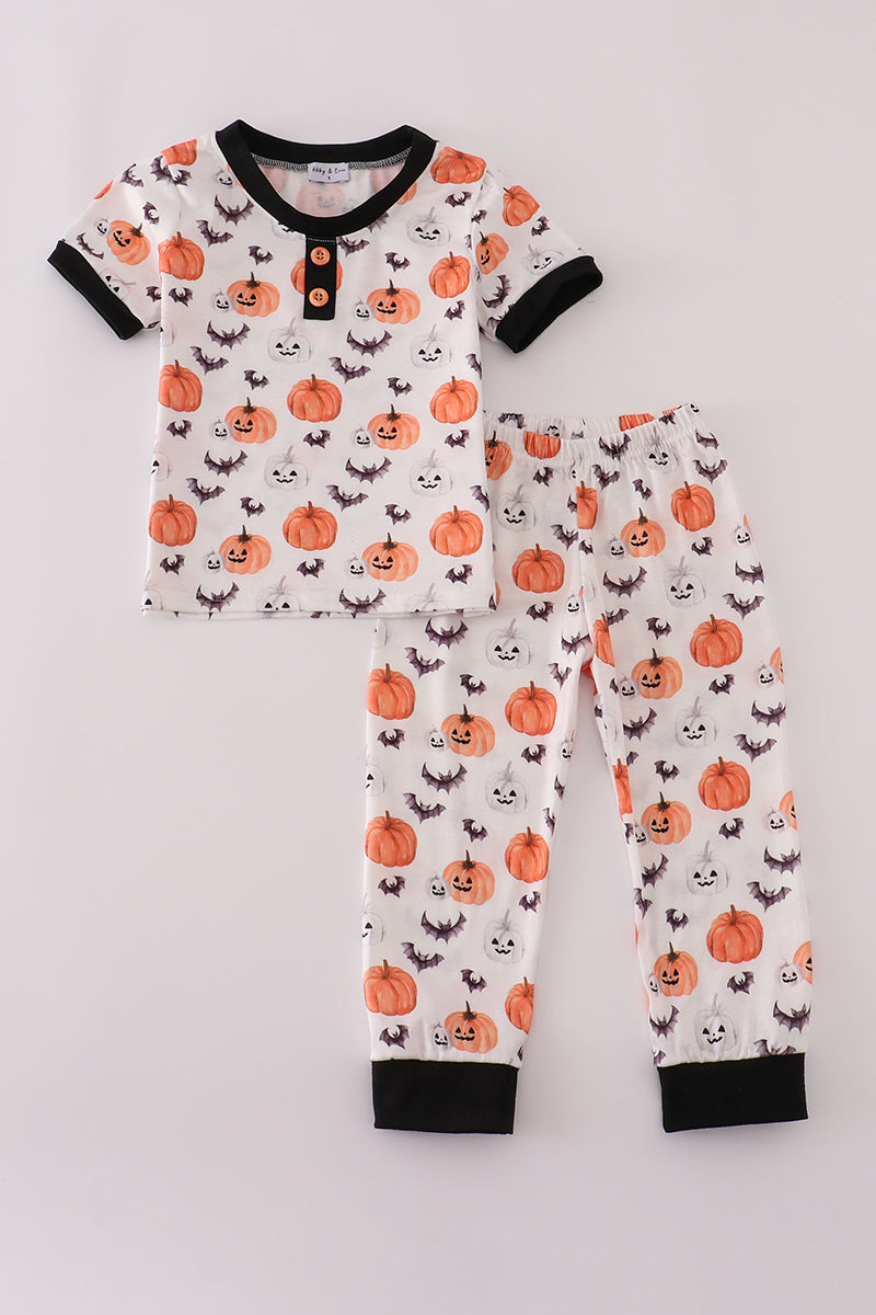 Black pumpkin print pants set