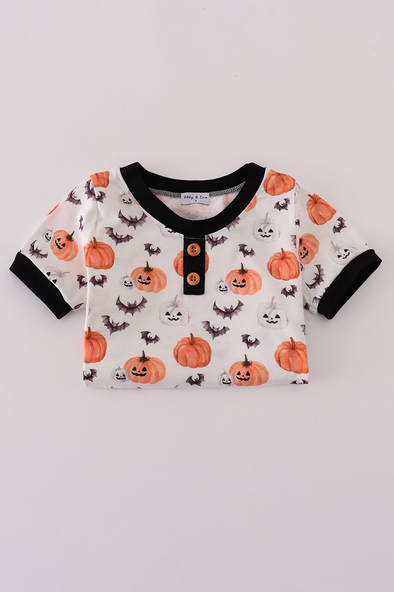 Black pumpkin print pants set