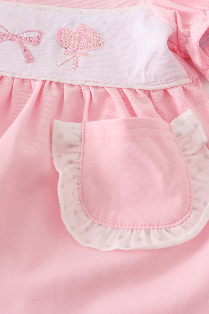 Pink bow embroidery bloomer set