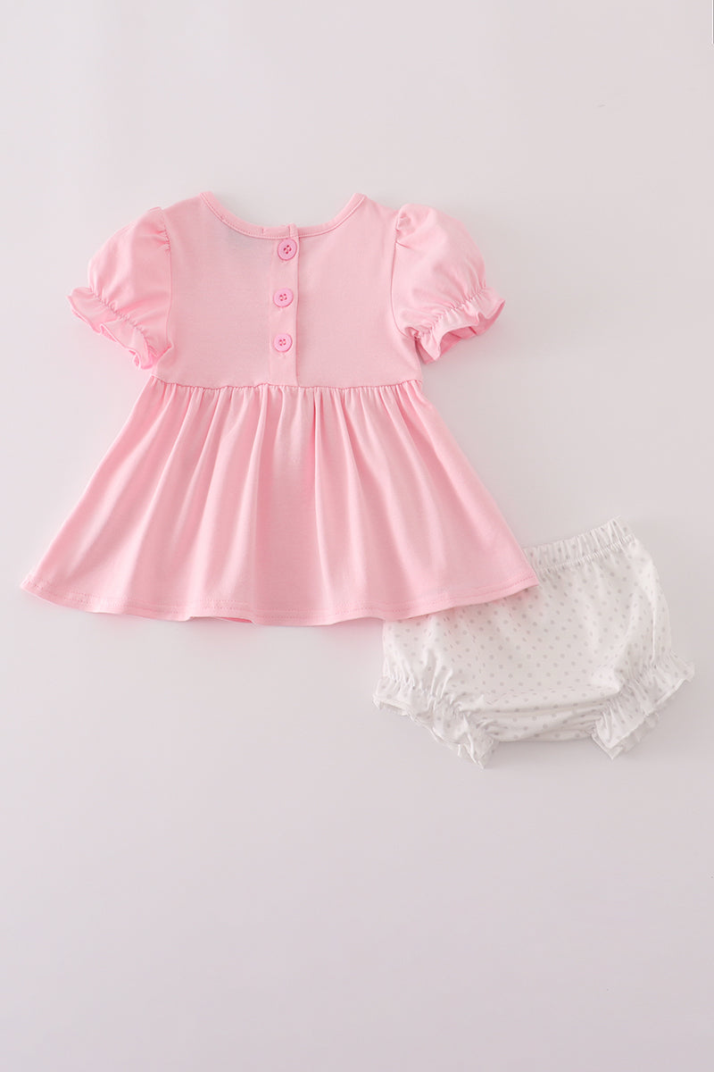 Pink bow embroidery bloomer set