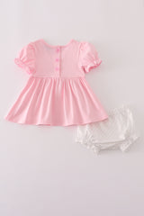 Pink bow embroidery bloomer set