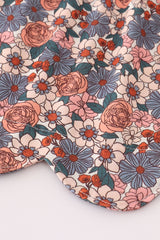Fall floral print pumpkin embroidery pants set