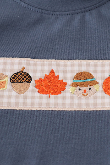 Navy pumpkin embroidery pants set