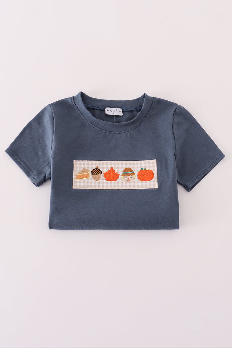 Navy pumpkin embroidery pants set