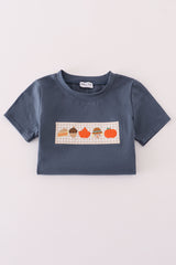 Navy pumpkin embroidery pants set
