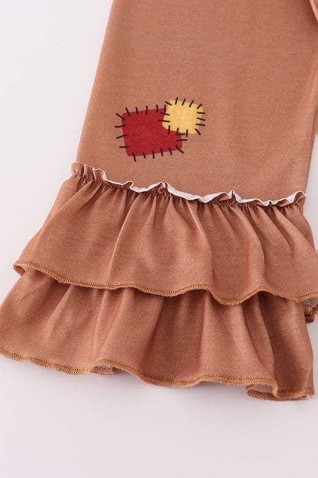 Navy scarecrow applique ruffle pants set