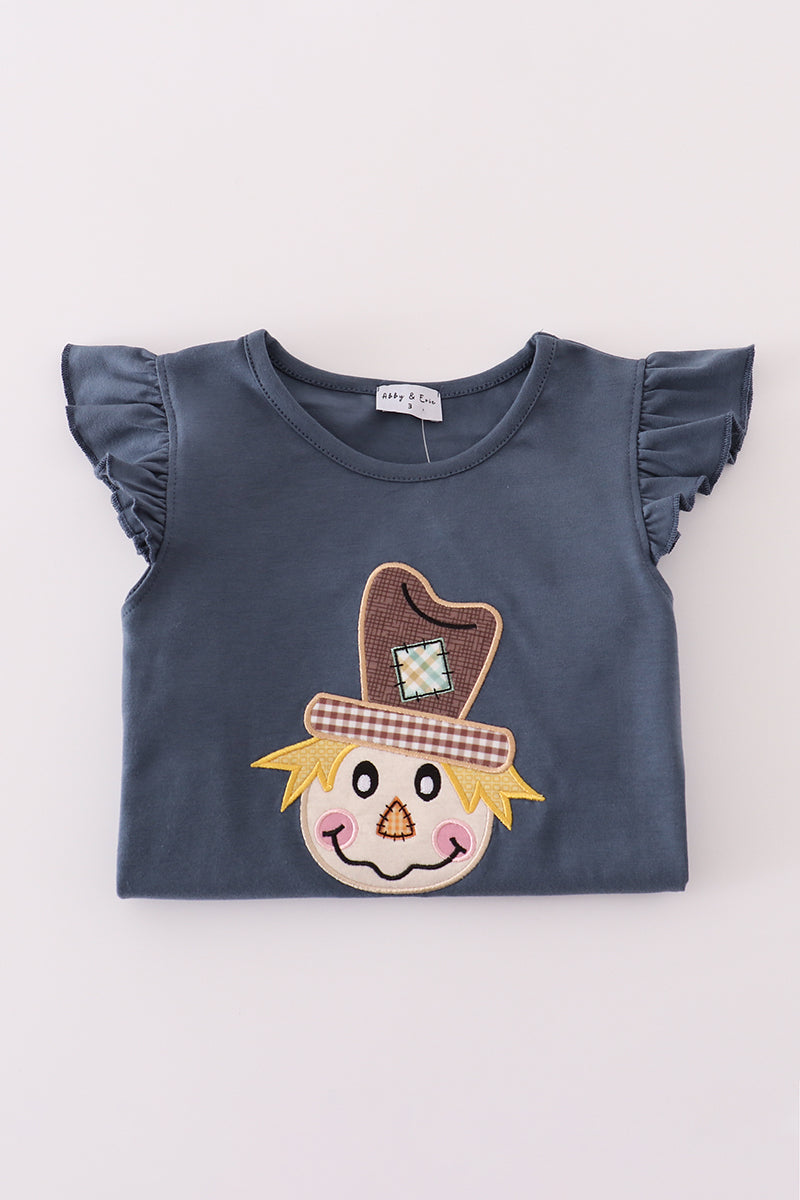 Navy scarecrow applique ruffle pants set