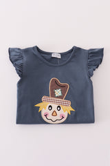 Navy scarecrow applique ruffle pants set