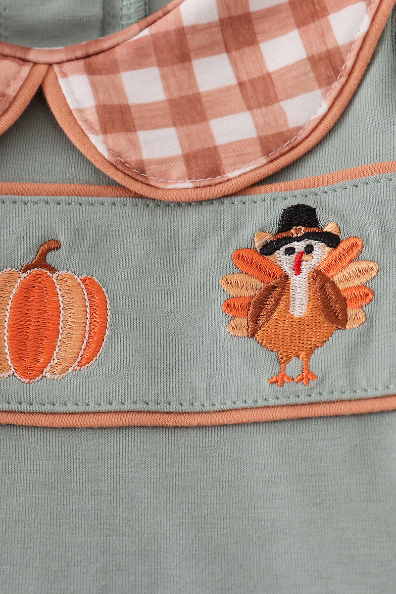 Sage turkey pumpkin embroidery bloomer set