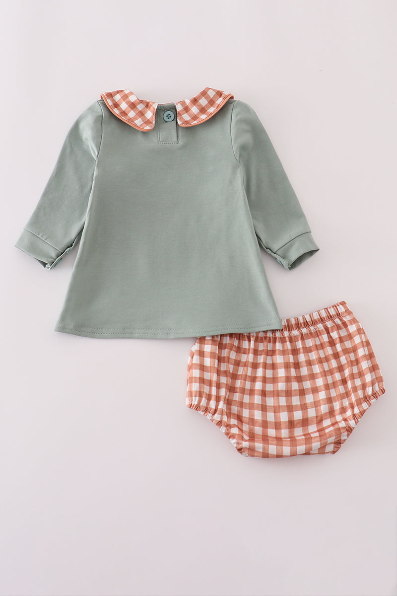 Sage turkey pumpkin embroidery bloomer set
