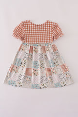 Fall floral print turkey pumpkin embroidery dress