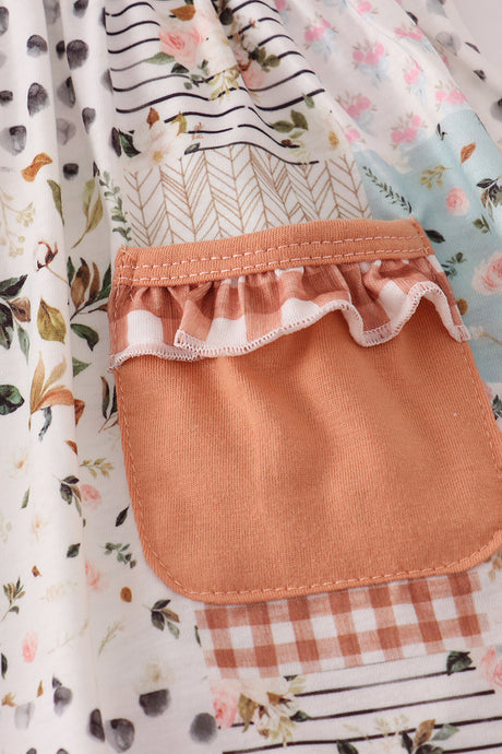 Fall floral print turkey pumpkin embroidery ruffle pants set