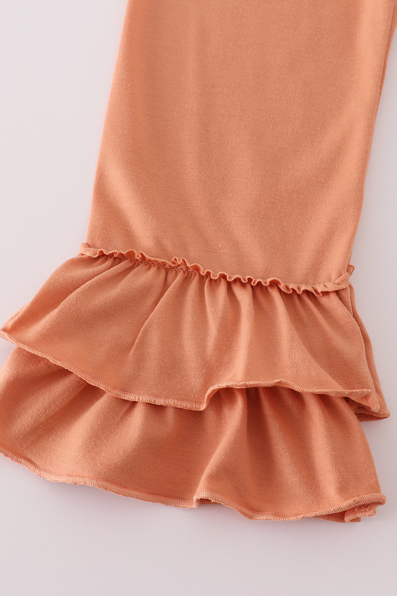 Fall floral print turkey pumpkin embroidery ruffle pants set