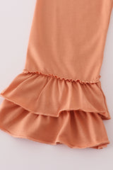 Fall floral print turkey pumpkin embroidery ruffle pants set