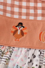 Fall floral print turkey pumpkin embroidery ruffle pants set