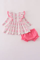 Pink floral print ruffle bloomer set