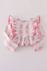 Pink floral print ruffle pants set