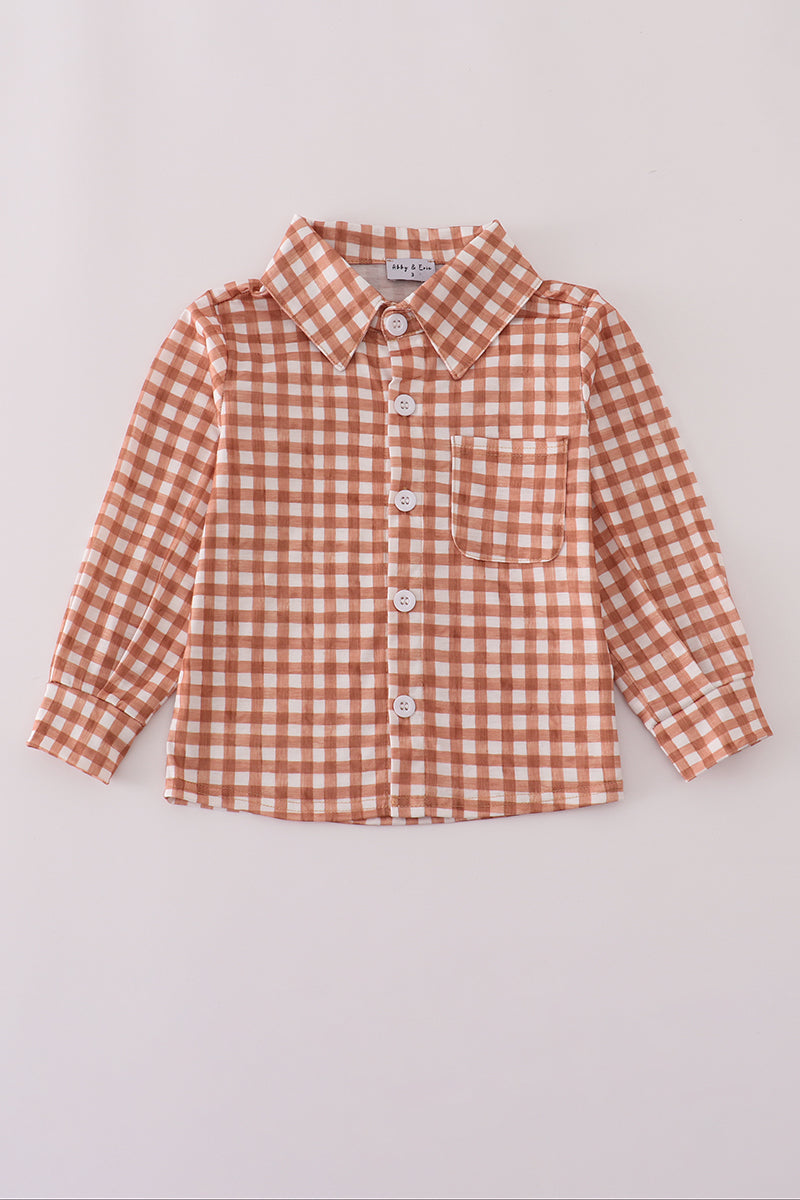 Orange checkered button down shirt