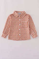 Orange checkered button down shirt