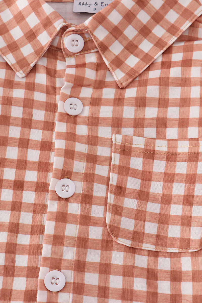 Orange checkered button down shirt