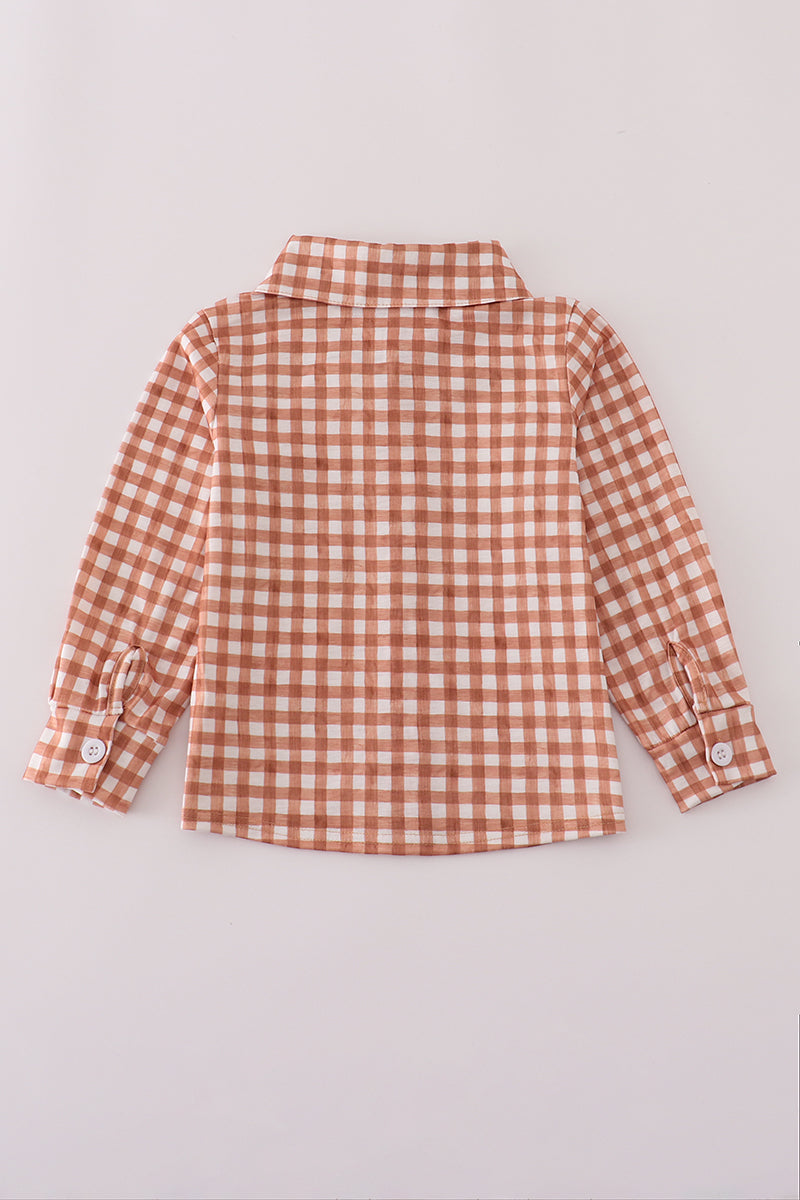 Orange checkered button down shirt