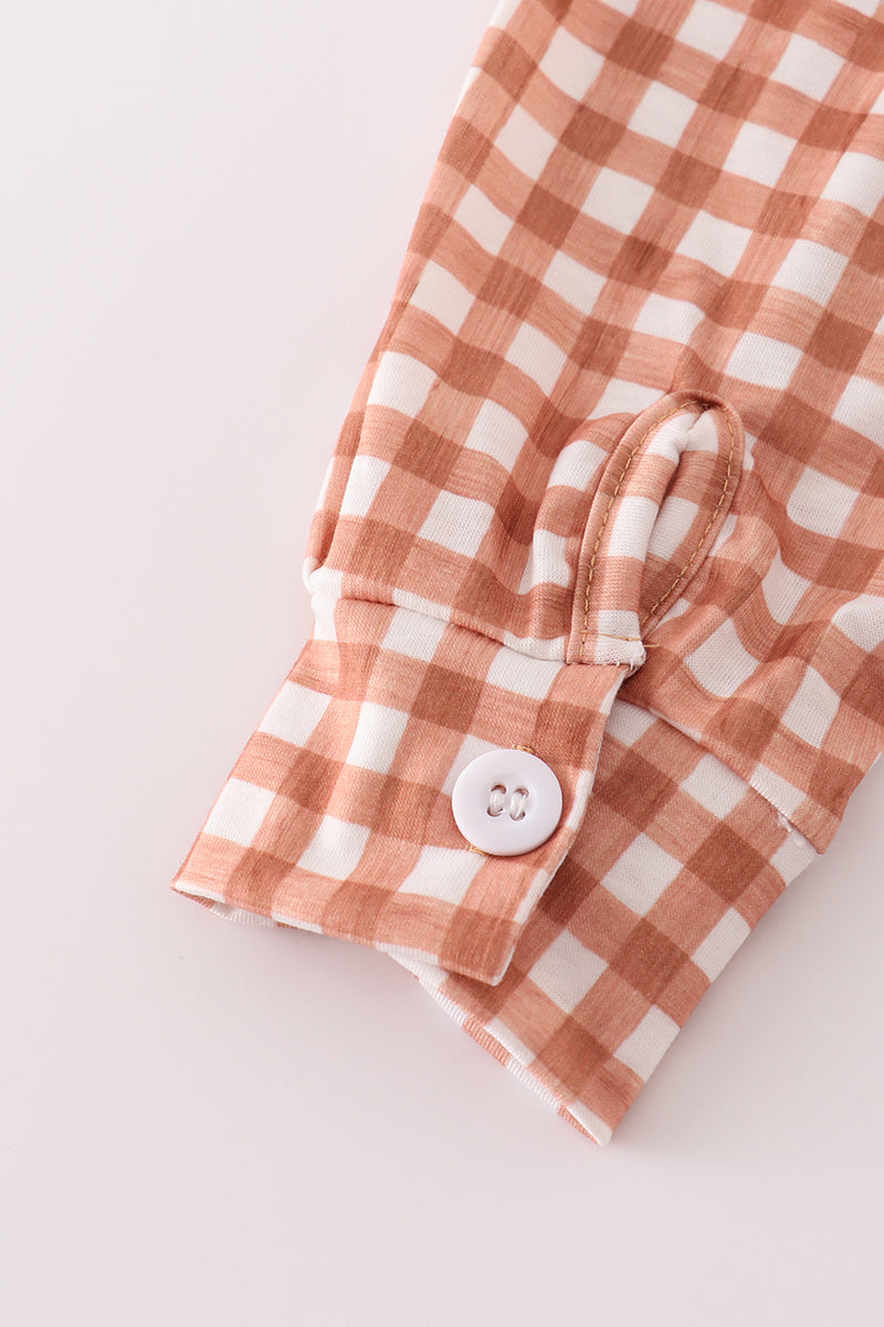 Orange checkered button down shirt