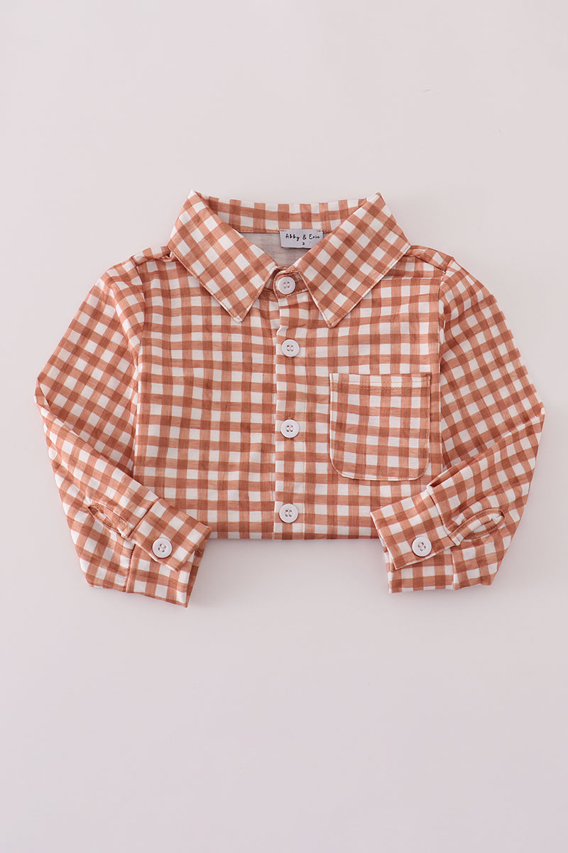 Orange checkered button down shirt