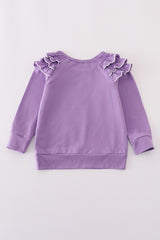Purple ghost pumpkin embroidery ruffle top