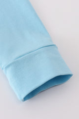 Blue ghost pumpkin embroidery top