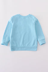 Blue ghost pumpkin embroidery top