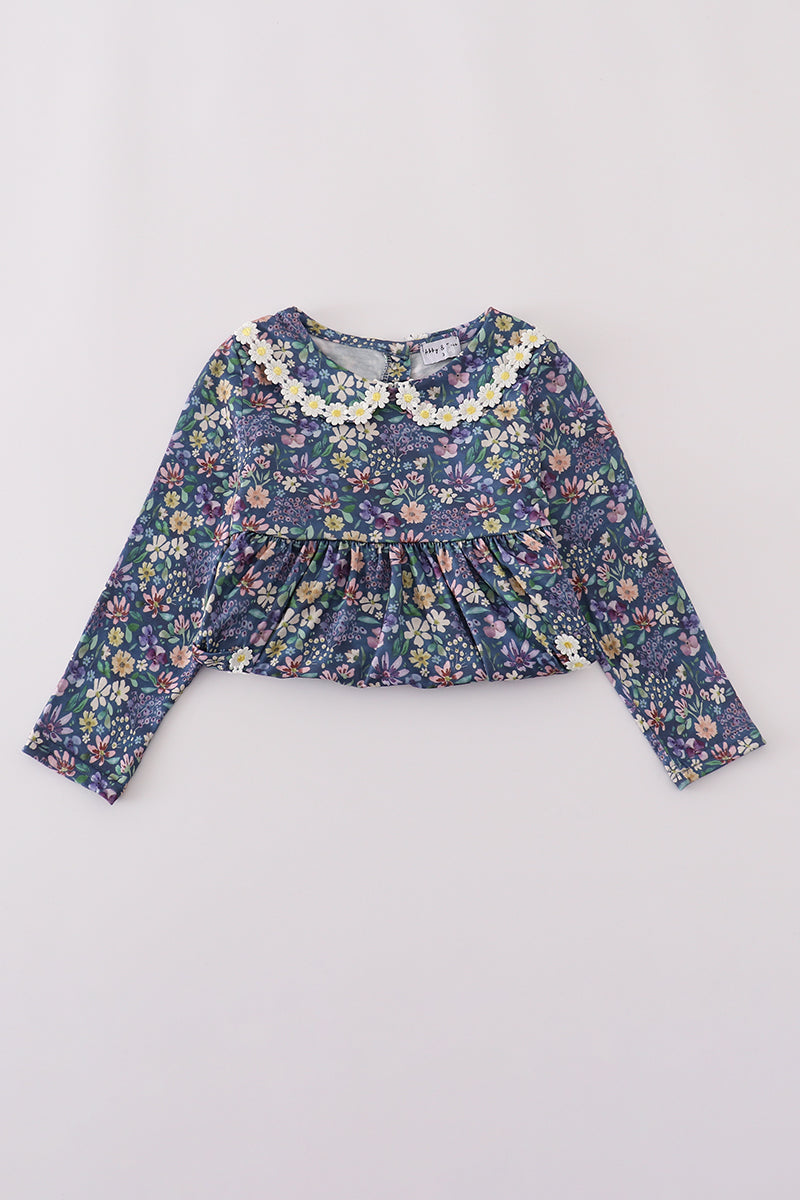 Purple floral lace pants set