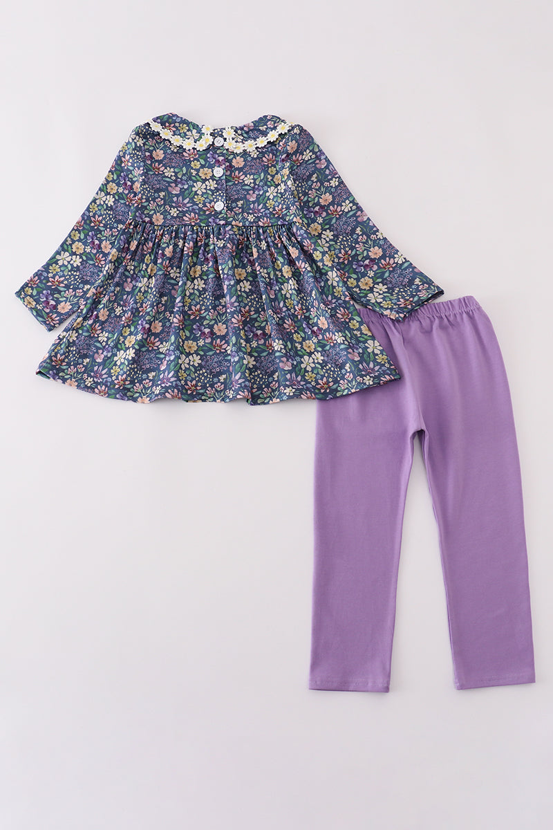 Purple floral lace pants set