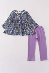Purple floral lace pants set